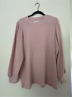 Light Pink/Mauve Ribbed Balloon-Sleeve Sweater